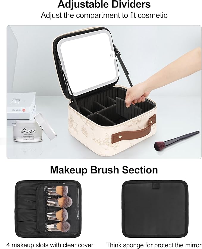 Chomeiu Makeup Bag with LED Mirror, Cute Cosmetic Bags Birthday Gifts - Image 3