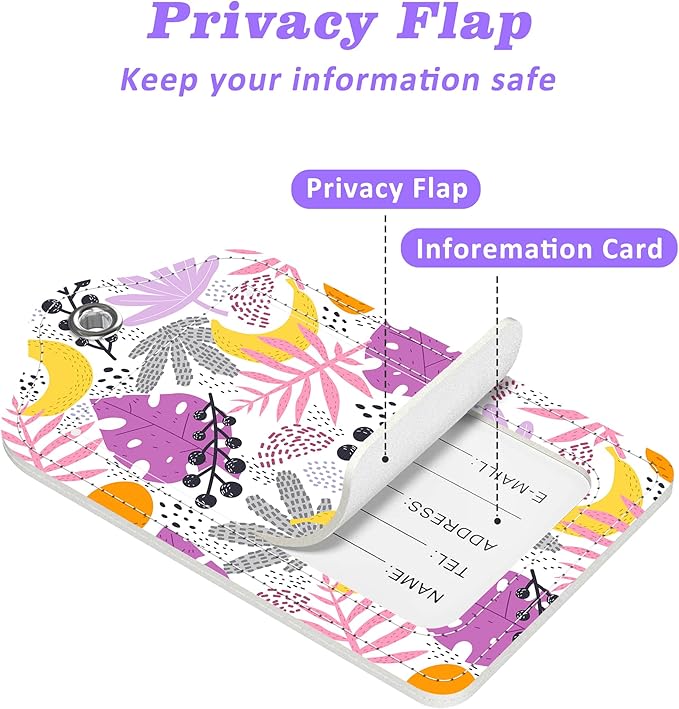 Tropical Plants Leaves Fruits Luggage Tags 2PCS PU Leather Suitcases Tag - Image 3