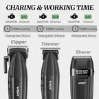VGR 640S3 Professional 3 in 1 Hair Cutting Kit, 9000RPM Hair Clippers for Men Professional Hair Trimmer & Foil Shavers Set, Cordless Mens Barber Combo for Home, for Him(Black)