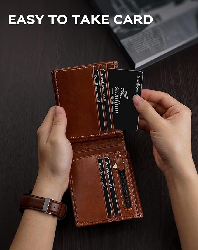 Swallowmall Mens Wallet Rfid Blocking Genuine Leather Bifold Wallets - Image 6