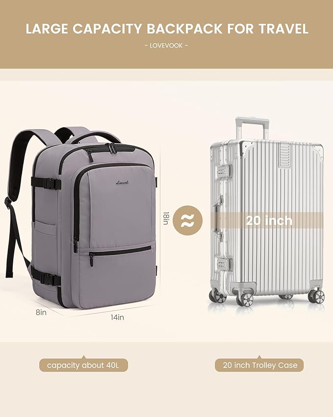 LOVEVOOK Travel Backpack for Women & Men, 40L Large Carry On Backpack Airline - Image 3