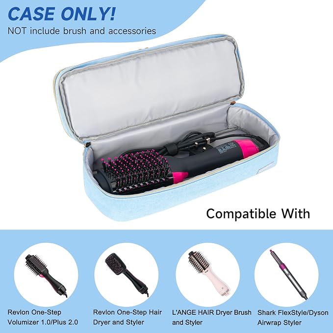 Travel Carrying Case Compatible with Revlon One-Step/Lange Hair Dryer Brush/Volumizer/Styler/Hot Tools,Portable Storage Organizer Bag Compatible with Shark FlexStyle/Dyson Airwrap Styler,Blue