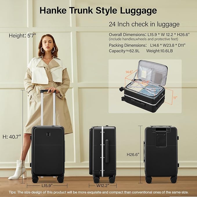 Hanke 24 Inch Luggage with Cup Holder and Charge, Top Opening Hard Shell - Image 2