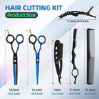 Hair Cutting Shears Sets - Professional 9 PCS Haircut Scissors Kit with 6.5" Thinning/Texturizing Scissors (29 Teeth) and Straight Shears for Men Women Home Salon (Black & Blue)