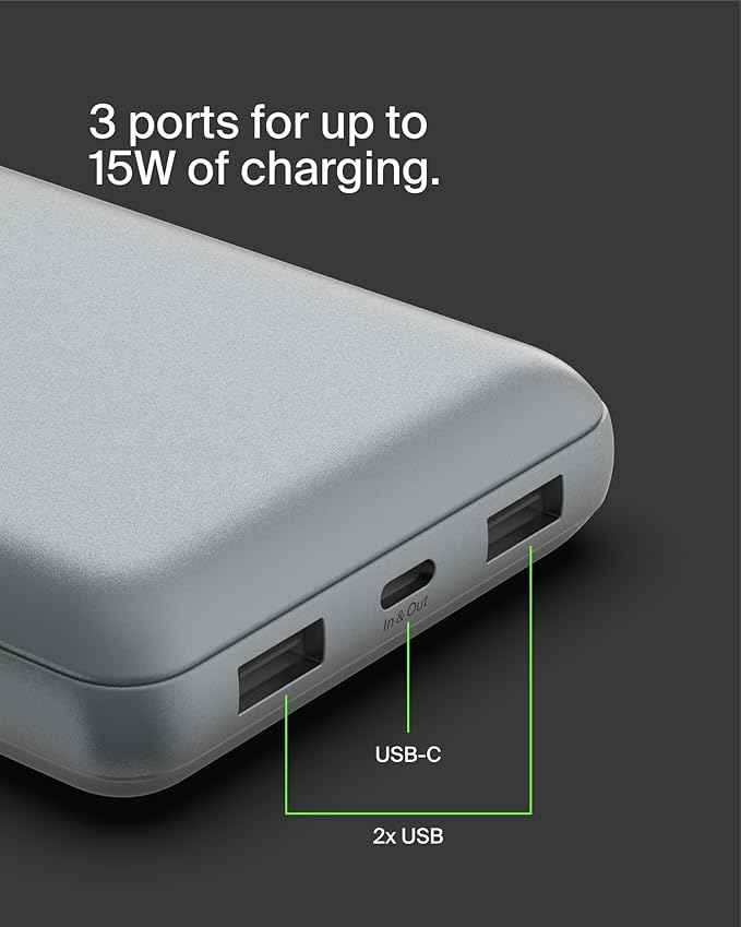 Belkin Portable Charger, USB C Power Bank 20000 mAh w/ 2 USB-A Ports, 15W w/A - Image 9