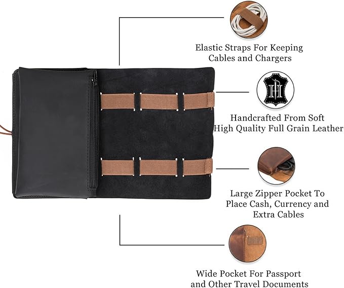 HARDISTON Genuine Leather Electronic Cable Organizer Bag Handmade Travel Cord - Image 3
