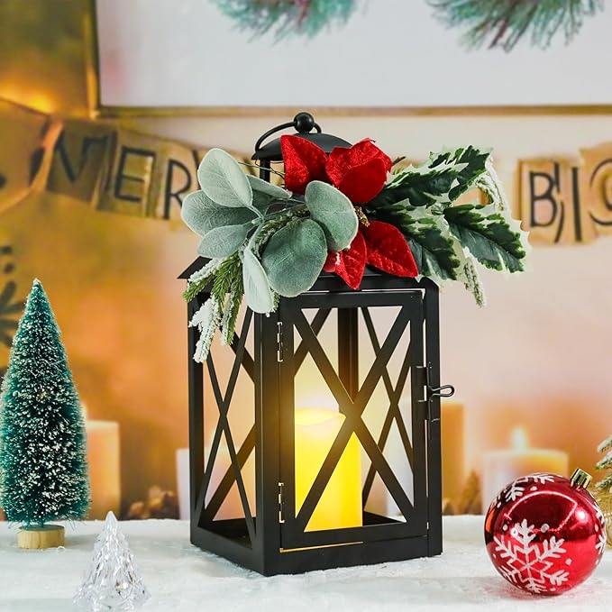 Christmas Lantern Outdoor Deror 13", 2 Pack Waterproof LED Hanging Decorative - Image 2