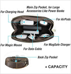 Electronic Organizer Zipper Bag Tech Pouch, Top Grain Leather Handmade - Image 5