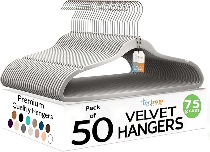 Premium Velvet Hangers 50 Pack Ultra Thin Non Slip Adult Felt Space Saving Suit by TECHZOO