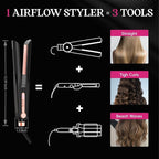 SKIMI Airflow Styler, Titanium Flat Iron Hair Straightener, Professional Curling Iron with Cooling Air Vents to Lock in Style, 5 Temps & Dual Voltage, Auto Off (Black & Gold Pink).