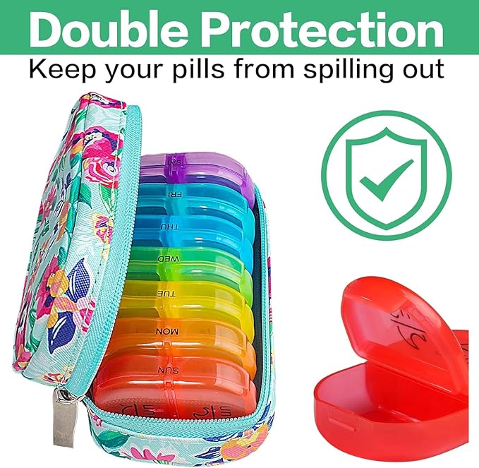 Serfeymi Weekly Travel Pill Organizer 2 Times A Day AM PM Upgraded Rainbow Pill - Image 5