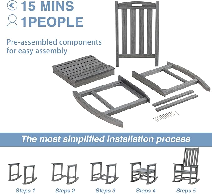 Psilvam Outdoor Rocking Chair, Poly Lumber Oversized Rocking Chair - Image 6