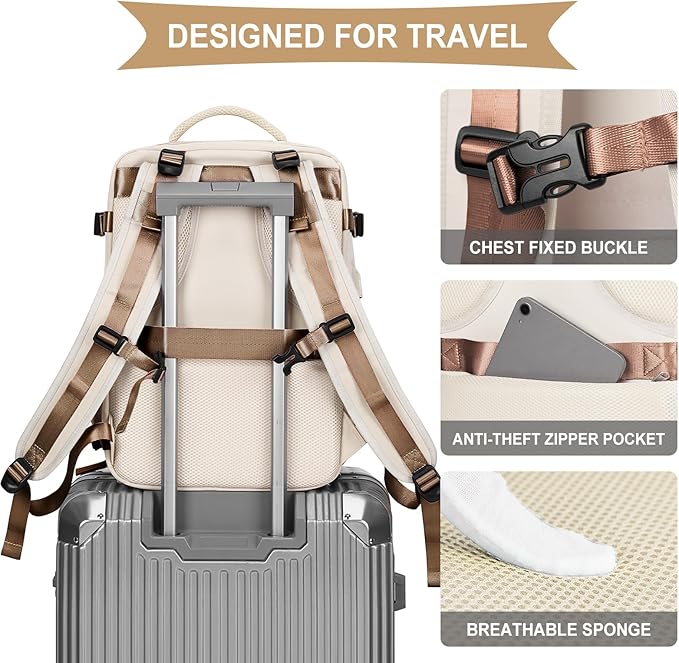 coowoz Large Travel Backpack For Women Men, Carry On Backpack Flight Approved - Image 7