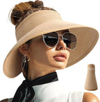 PFFY Sun Hats for Women Straw Beach Hat Packable Foldable Wide Brim Ponytail by Unknown
