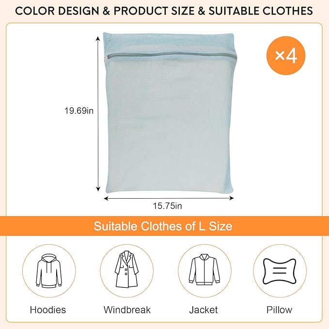 4-Piece Blue Large Durable Organic Cotton Mesh Laundry Bags - Image 4