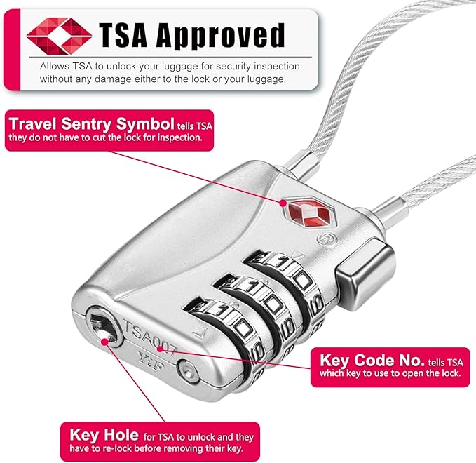 ZHEGE TSA Lock for Luggage 3 Digit Combination Cable Lock - Image 2