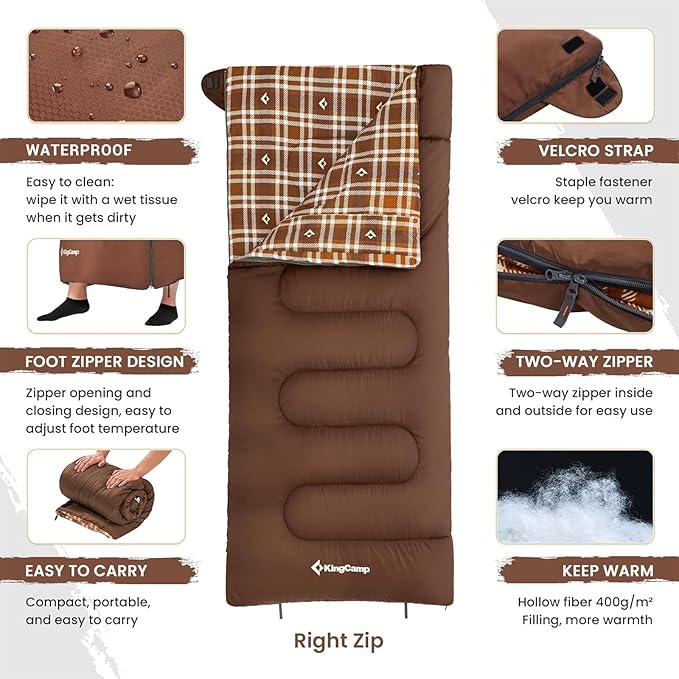KingCamp Sleeping Bag for Adults, Cold Weather & Warm XL Big and Tall Flannel - Image 3