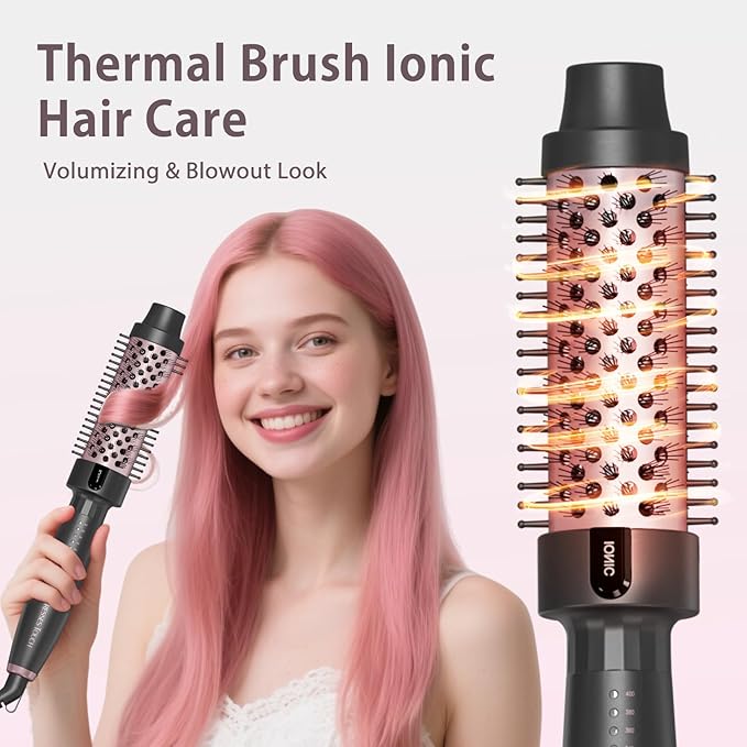 Thermal Brush 1.5" Curling Brush, Blowout Long Lasting Look Thermal Hair Brushes, 30s Fast Heated Round Brushes, Negative Ion Tech, 5 Temp Settings, Less Damage, Universal Voltage for Travel