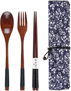 Wooden Chopsticks Spoon Fork Set Japanese Style Tableware Travel Utensils - Image 4