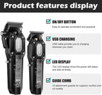 VGR Professional Hair Clippers for Men, Cordless Barber Clippers and Trimmers Set, Mens Hair Cutting Kit with 10 Guide Combs, USB Rechargeable Haircut Machine for Family, LED Display, Black