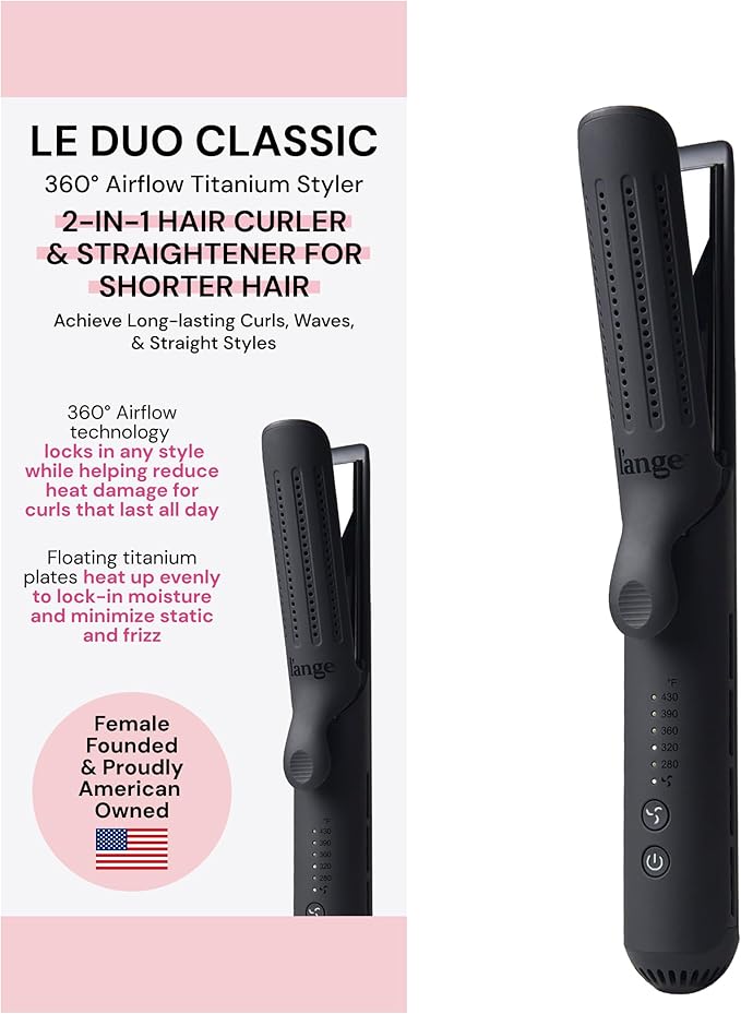 L'ANGE HAIR Le Duo Standard 360° Airflow 2 in 1 Straightener and Curler | 1 Inch Curling Wand & Titanium Flat Iron with 5.3" Plates | Hair Straightener & Curler for Short to Medium Hair (Black)