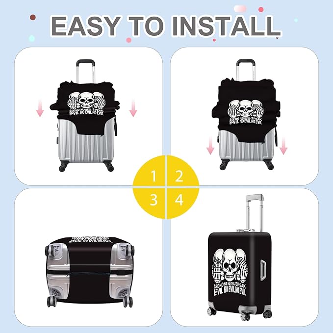ANNA QUEEN Gothic Skull Luggage Cover, “See No Evil, Hear No Evil, Speak No - Image 5