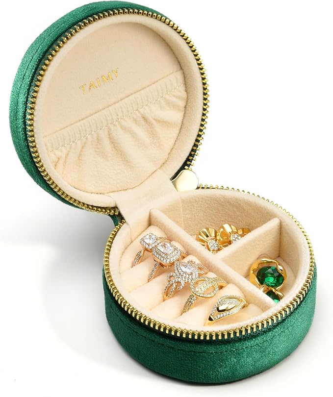 TAIMY Travel Jewelry Case, Small Round Velvet Travel Jewelry Box by TAIMY