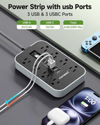 Power Strip Surge Protector- 5FT Flat Plug Extension Cord, 8 AC Outlet& 6 USB - Image 4