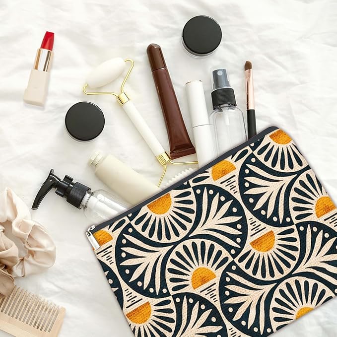 Boho Cosmetic Bag Sunset Leaf Aesthetic Zipper Makeup Pouch Small Makeup Bag (1Pcs)