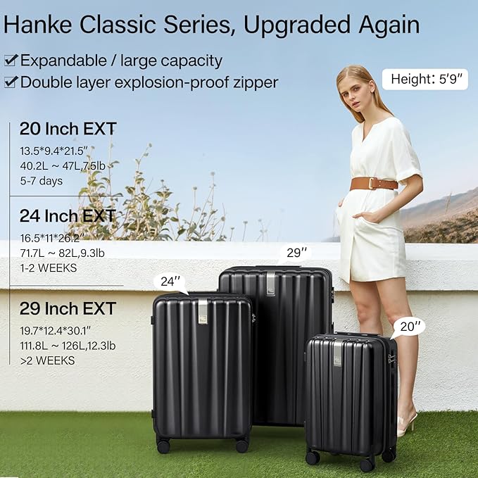 Hanke Expandable Hardshell Luggage Sets 3 piece Carry on Luggage - Image 2