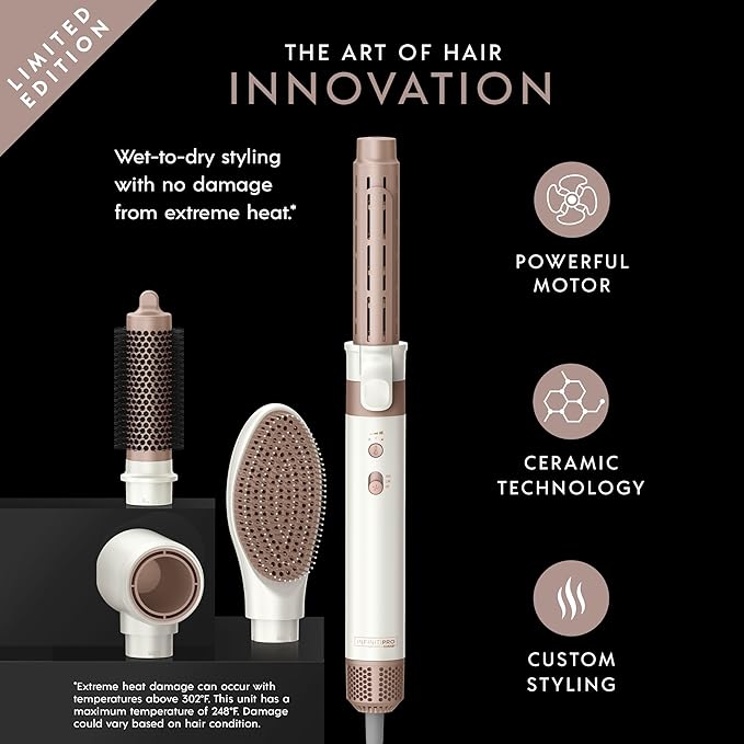 INFINITIPRO BY CONAIR DigitalAIRE Multi Hair Styler, Air Styling System for Curls, Waves, Blowouts & Volume, 4 Attachments to Personalize Your Look Plus Storage Bag, White