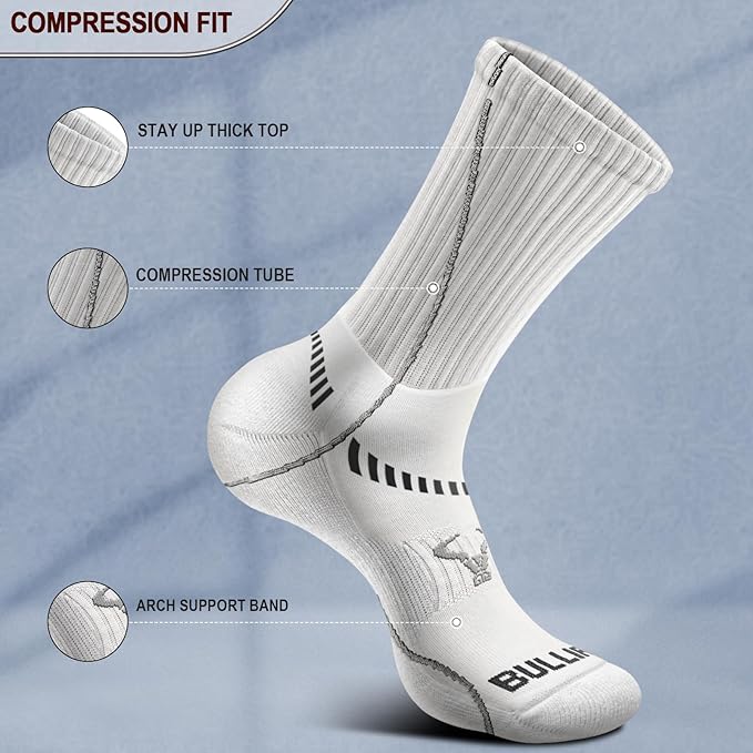 BULLIANT Compression Socks for Men 6Pairs, Athletic Crew Socks Cushioned For - Image 4