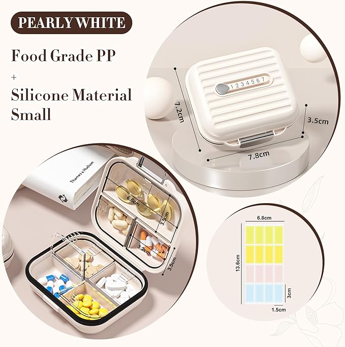 Travel Pill Organizer Box with Labels, 7 Compartments Portable Mini Pill Case - Image 2