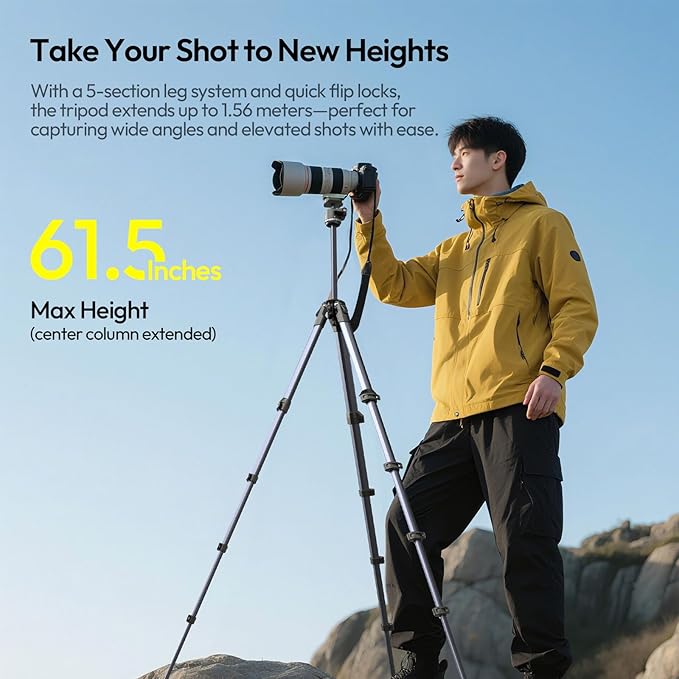 ULANZI Ombra ⅡCamera Tripod 61.5 Inch, 360° Ball Head Travel Tripod Stand - Image 2