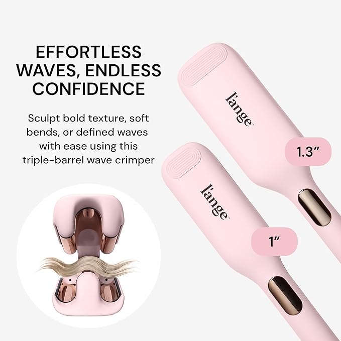 L'ANGE HAIR SculptWaver Titanium Deep Wave | Hair Crimper for Effortless Beach Waves | 3 Barrel Hair Waver with Adjustable Heat | Dual Voltage & Smart Timer | Styling Tools & Appliances, Blush - Large
