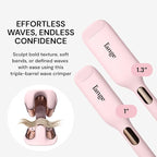 L'ANGE HAIR SculptWaver Titanium Deep Wave | Hair Crimper for Effortless Beach Waves | 3 Barrel Hair Waver with Adjustable Heat | Dual Voltage & Smart Timer | Styling Tools & Appliances, Blush - Large