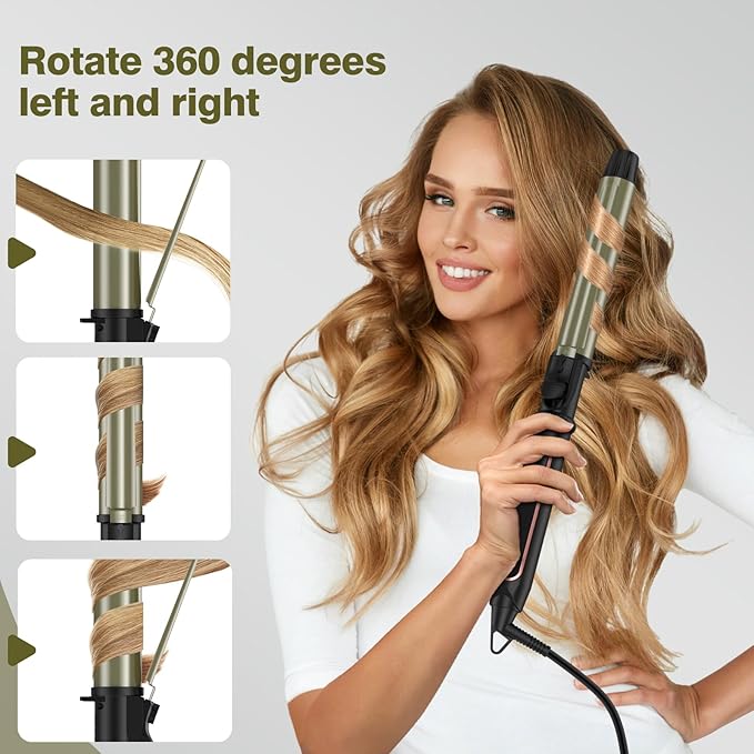 Curling Iron - Professional Manual Salon Rotating 1 1/4 Inch Hair Curler, Multi-Level Temperature Adjustment Crimper Hair Tool,Styling Tool for Long & Short Hair (Black, 1 1/4 inch)