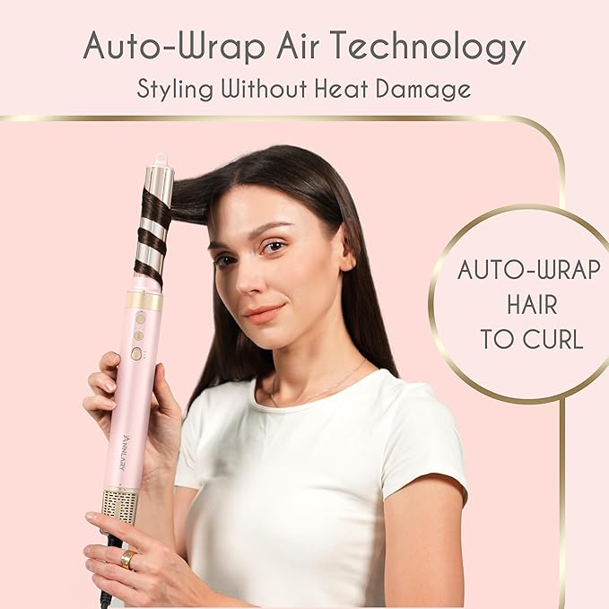 5 in 1 Ionic Hot Air Styler, 1400W Powerful Hair Dryer Brush, Auto-Wrap Curlers, Paddle Brush for Fast Drying, Volumizing with Travel & Storage Bag