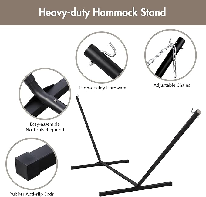 ANOW 2 Person Hammock with 12FT Stand, Heavy Duty Hammock with Stand - Image 3