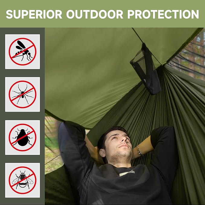 Camping Hammock with Mosquito Net and Sunshade, Backpacking Hammock with Ridge - Image 5