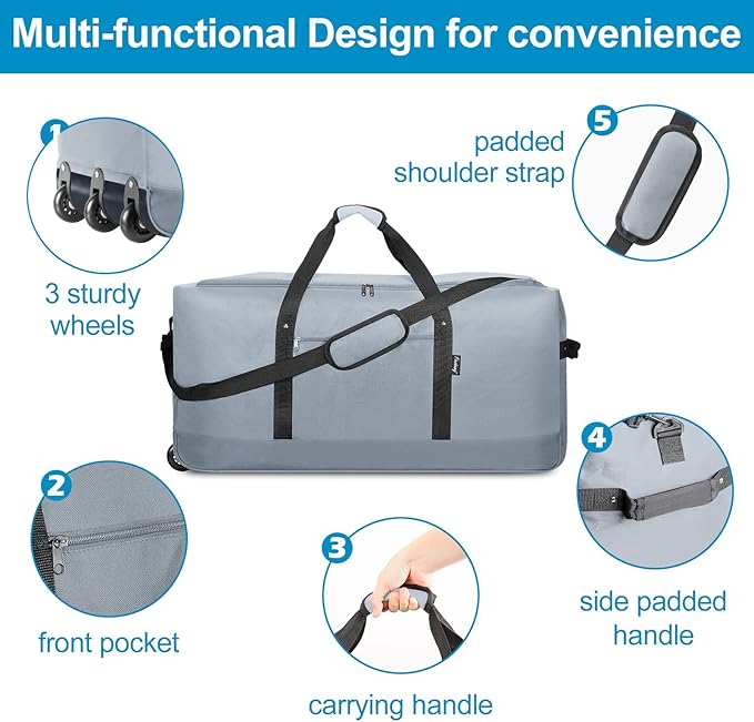 Finnhomy 120L Foldable Rolling Duffel Bag - Image 4