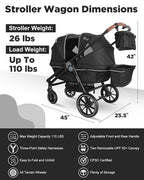 Tandem Wagon Stroller–All-Terrain 2-in-1 Push&Pull Design, Double Seat - Image 2
