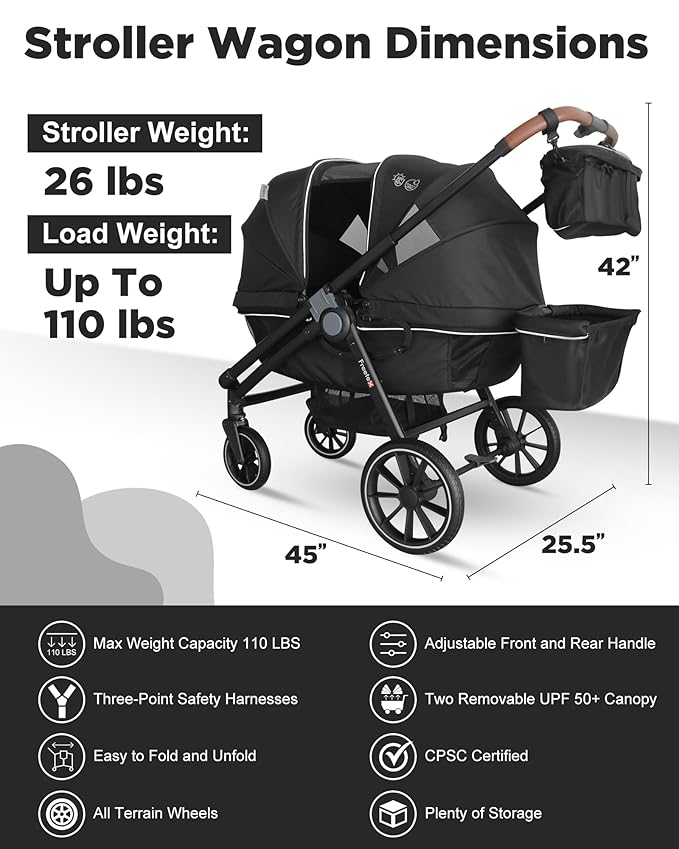 Tandem Wagon Stroller–All-Terrain 2-in-1 Push&Pull Design, Double Seat - Image 2
