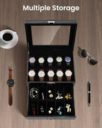 Uten 20-Slot Watch Box, 2-Layers PU Leather Watch Case - Image 4