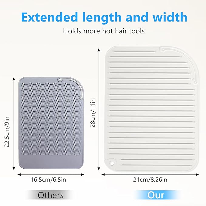 Quccefods Curling Iron Mats Oversize Heat Resistant Mat Silicone Hot Hair Tools Pad for Hair Straightener Flat Irons Hair Styling Tools Countertop Protection Portable Travel Curling Mat 11"*8.26"
