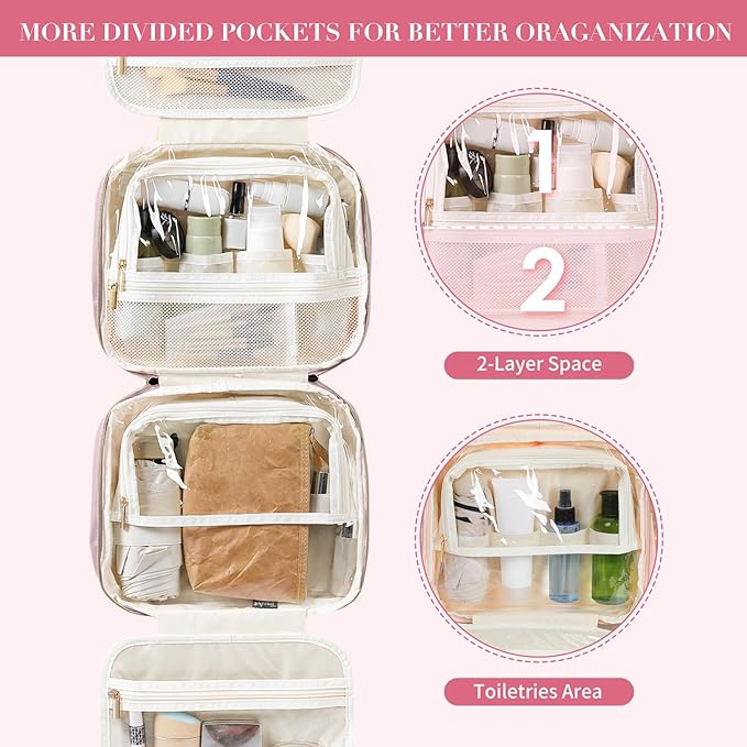 Travel Toiletry Makeup Bag for Women Hanging Toiletry Bag Cosmetic Organizer - Image 8