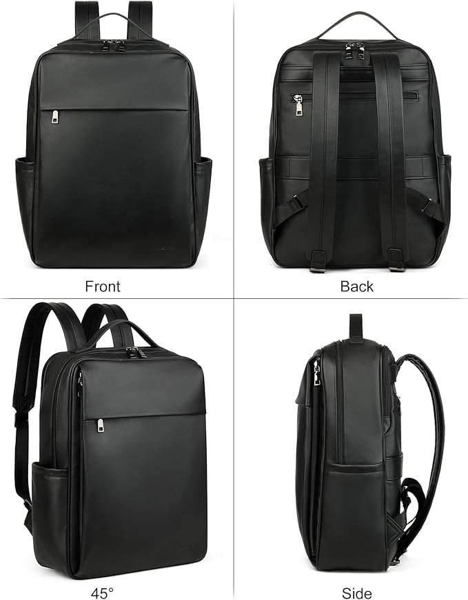 MASINTOR 15.6 inch PU Leather Laptop Backpack Purse - Image 4