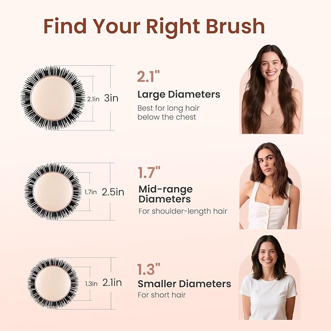AIMIKE Round Brush for Blow out, Rose Luxe Round Hair Brush Ionic & Nano Thermal Ceramic Tech, for Blow Drying & Styling Volumizing Long Hair, with 4 Clips (Barrel 2.1", Bristle 3")