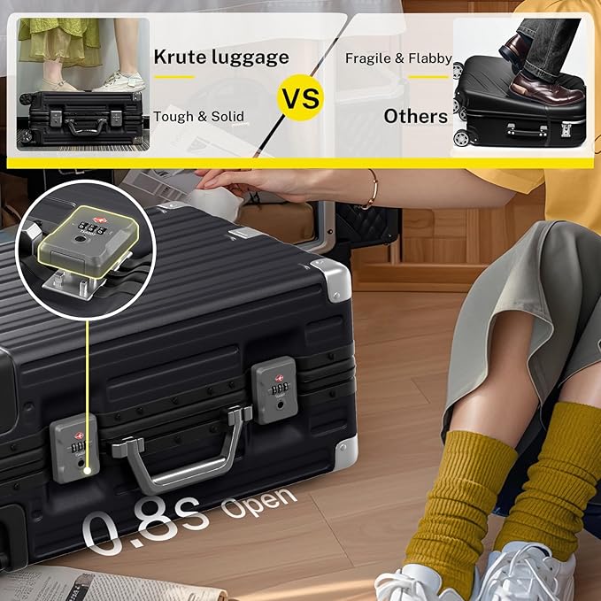 Krute Luggage 24 Inch Aluminum Frame Zipperless Suitcase - Image 7