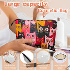 Cosmetic Bags Travel Makeup Toilet Case Waterproof Pouch for Women Girls 6.7X9.45inches - Multicolored Cat Portraits in A Tight Arrangement